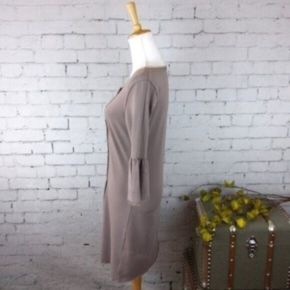 Linq boho Soft Sweatshirt Dress Silk Trim Taupe Small - Picture 2 of 5